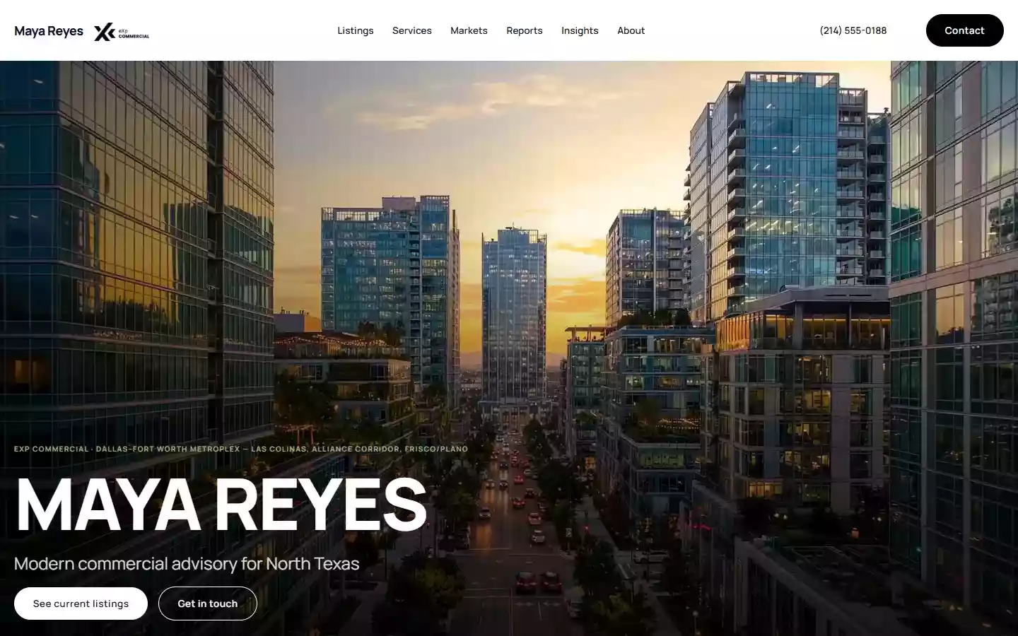 An UpliftCRE advisor website for an eXp Commercial advisor (demo site)